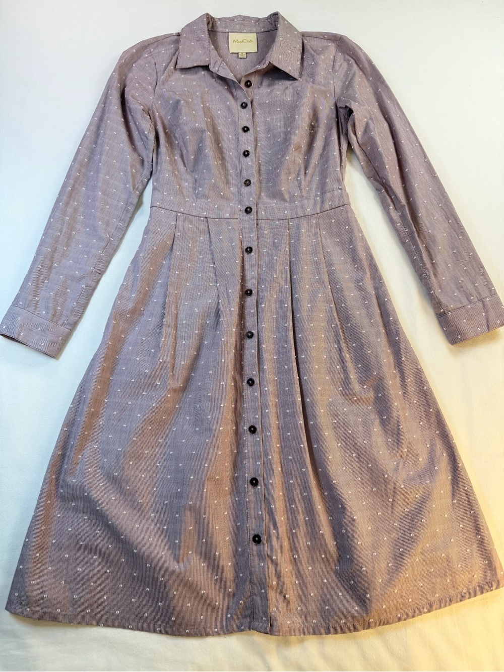 ModCloth Dusty Mauve Button-Front Long Sleeve Collared Shirt Dress - Picture 4 of 10